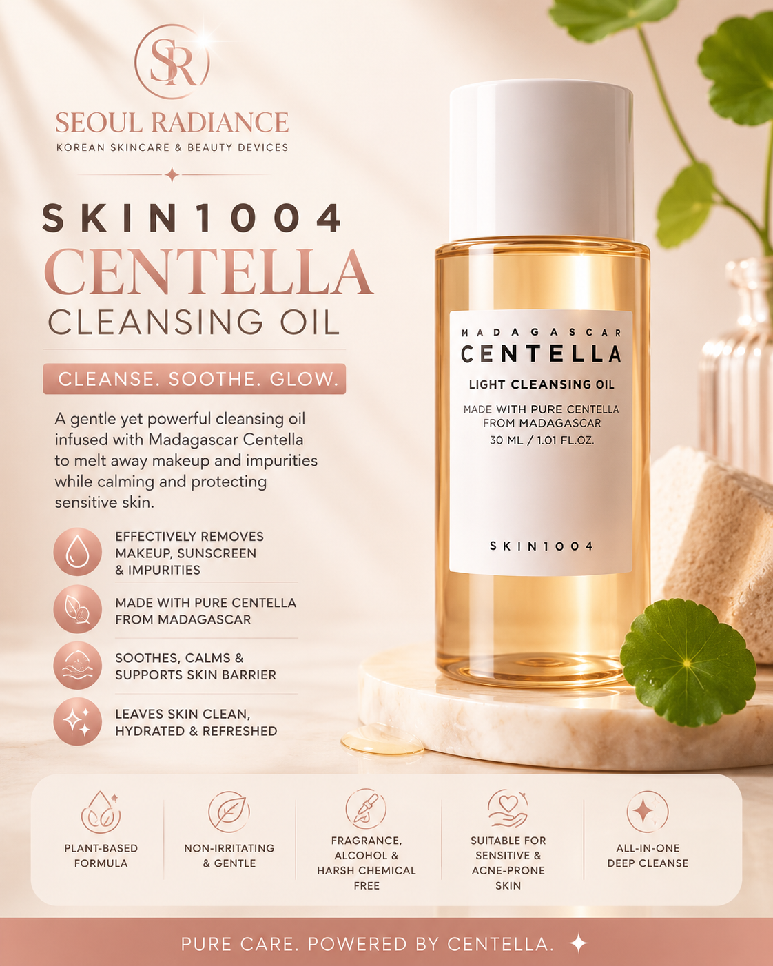 SKIN1004 Centella Light Cleansing Oil - Korean Gentle Double Face Cleanser