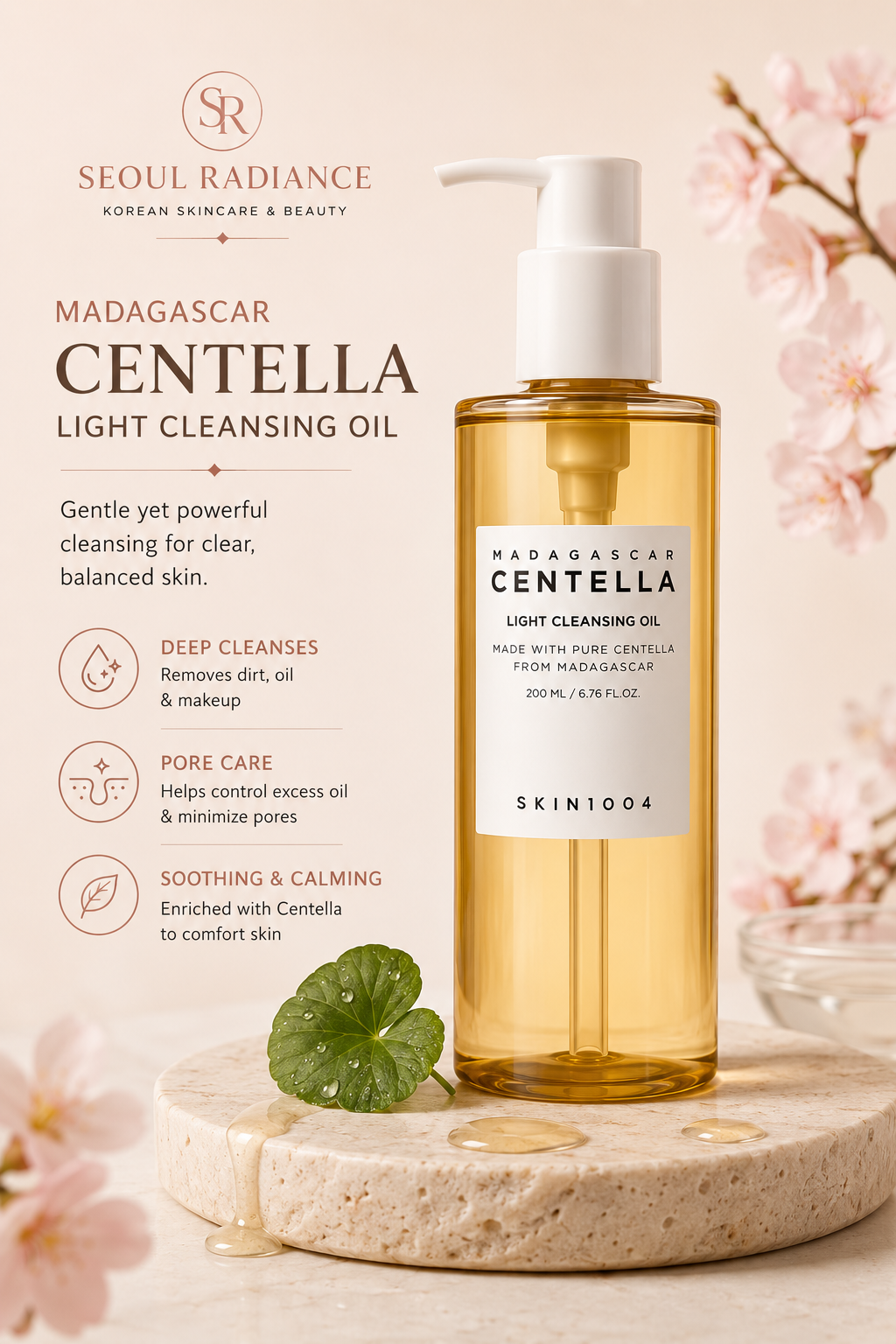SKIN1004 Centella Light Cleansing Oil - Korean Gentle Double Face Cleanser