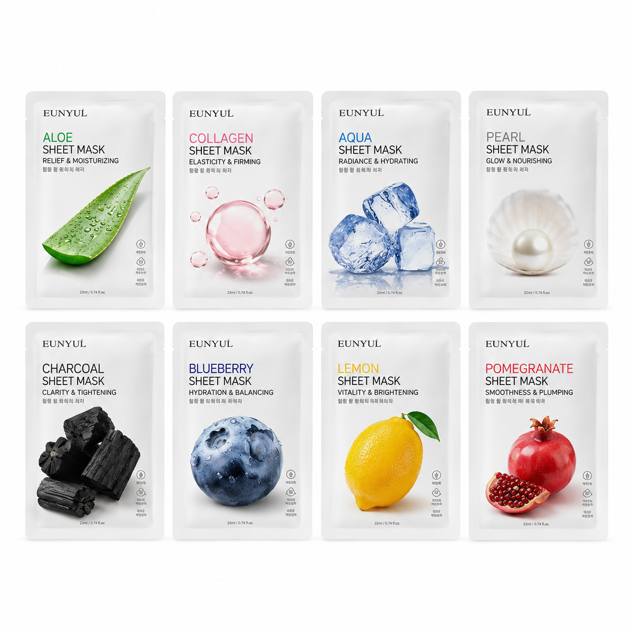 Eunyul Korean Pack of 8 Facial Skin Mask Sheets