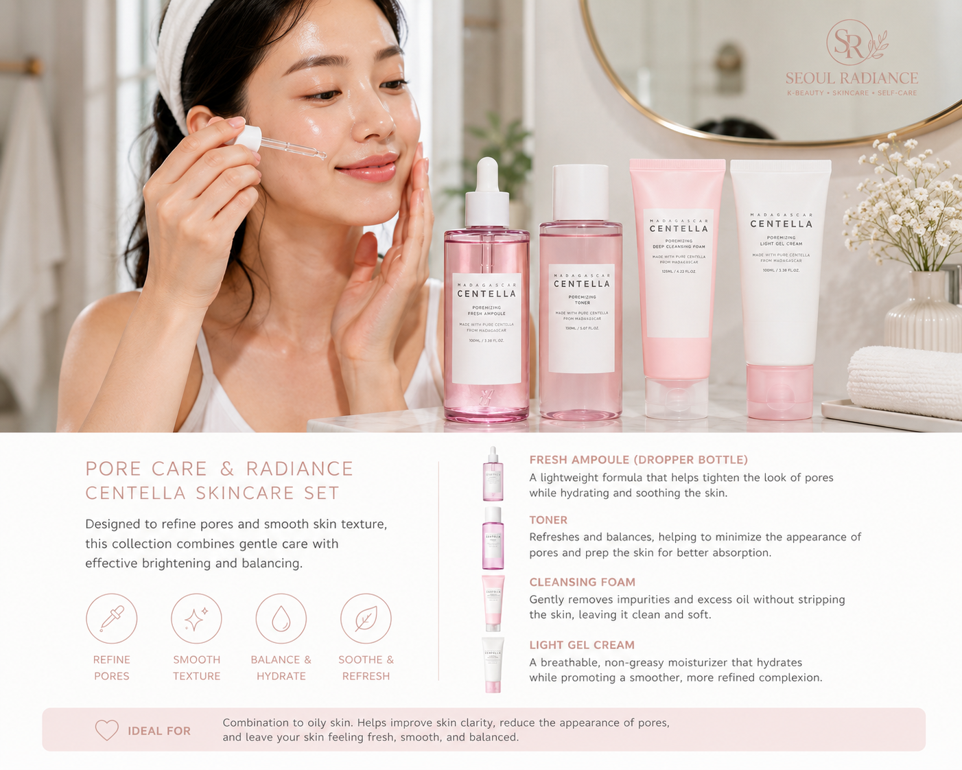 Madagascar Centella Pore Refining Skincare Set (4-Piece)